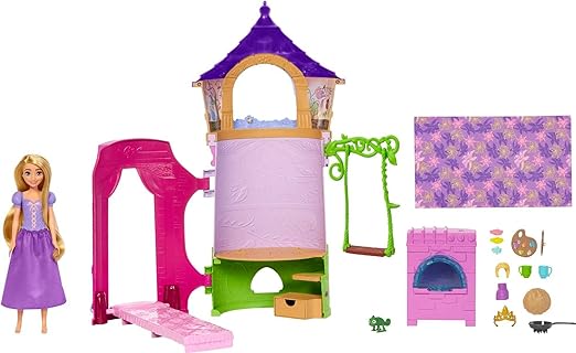 Mattel Disney Princess Rapunzel Tower Doll House Playset with Rapunzel Fashion Doll, 6 Play Areas, 15 Accessories and Pascal