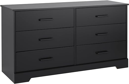 Prepac Rustic Ridge Farmhouse 6-Drawer Double Dresser, Black Dresser for Bedroom, Chest of Drawers with 6 Storage Drawers, 53.25” wide x 18.25” deep x 28.5” tall, Black