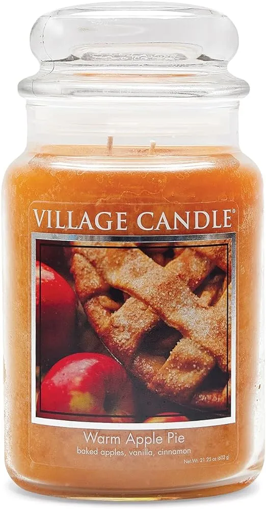 Village Candle Warm Apple Pie Large Glass Apothecary Jar Scented Candle, 21.25 oz, Brown