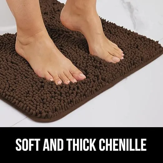 Gorilla Grip Bath Rug Mat 36x24, Thick Soft Absorbent Chenille, Rubber Backing Quick Dry Microfiber Mats, Machine Washable Rugs for Shower Floor, Bathroom Runner Bathmat Accessories Decor, Brown