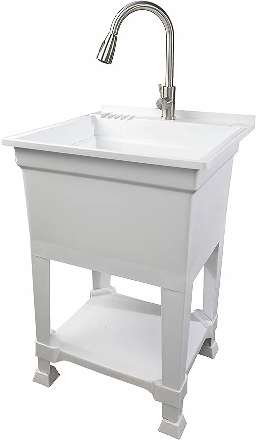 USA-Made Plastic Freestanding 24 in x 24-Inch UtilityTub Heavy Duty Compact Utility Sink Ideal for Workshop, Laundry Room, Garage, Greenhouse, Pet Wash Station (White)