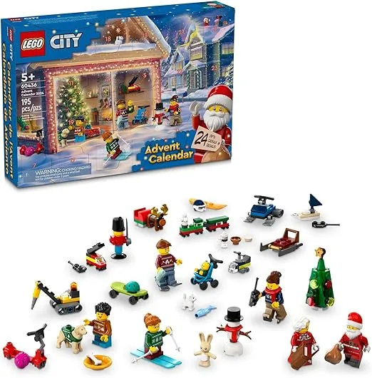 LEGO City 2024 Advent Calendar, Holiday Countdown Gift for Ages 5 and Up, 24 Surprises for Kids, Fun Miniature Christmas Figures with Festive Sweaters, Santa and Mrs. Claus Minifigures, 60436