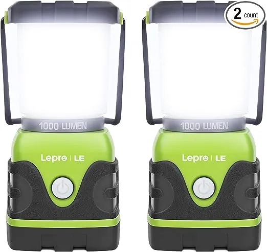 LE 1000LM Battery Powered LED Camping Lantern, Waterproof Tent Light with 4 Light Modes, Camping Essentials, Portable Lantern Flashlight for Camping, Hurricane, Emergency, Hiking, Power Outages