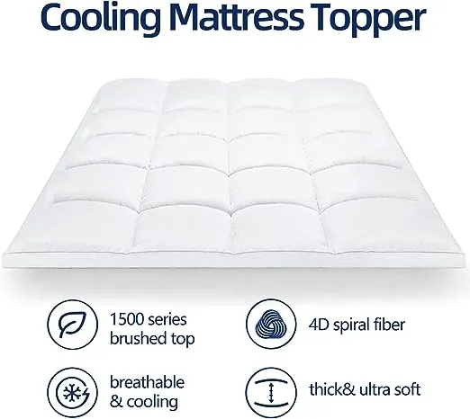 Mattress Topper Queen for Back Pain, Extra Thick Mattress Pad Cover, Plush Pillow Top, Deep Elastic Pocket, White