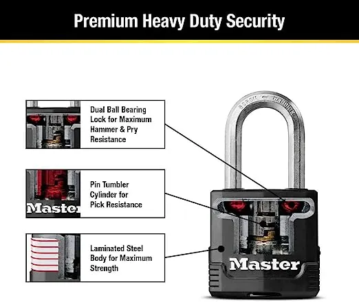 Master Lock Magnum Heavy Duty Outdoor Padlock with Key, Weather Resistant Body and Cut Resistant Shackle make Lock Perfect for Fences, Gates, Sheds, M115XDLF