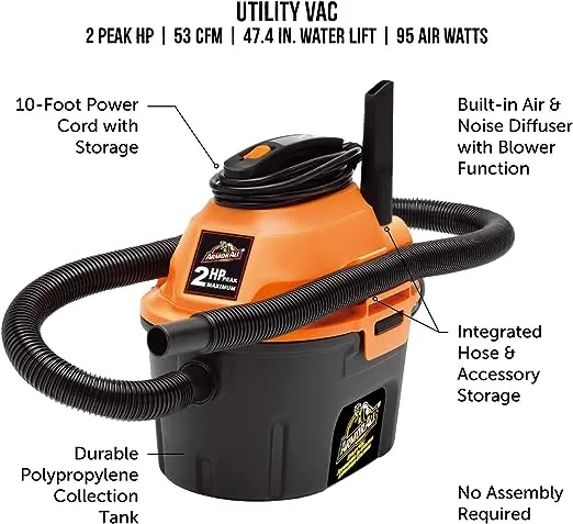 Armor All, AA255 , 2.5 Gallon 2 Peak HP Wet/Dry Utility Shop Vacuum , Orange