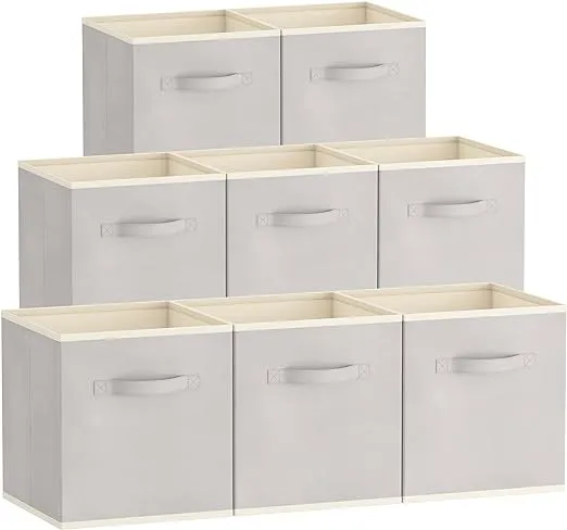 Lifewit 11 Inch Cube Storage Bins, 8 Packs Storage Cubes Foldable Decorative Fabric Storage Baskets for Organizing Home Organizers with Handles for Shelves, Closet, Light Gray