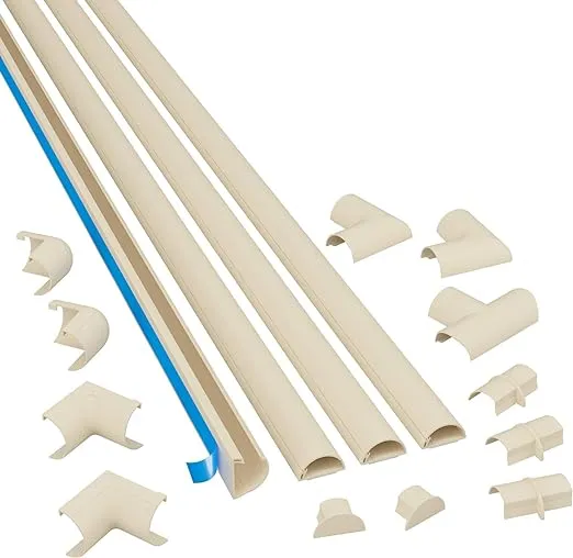 D-Line 13.12ft Cord Hider Kit, Patented Cable Cover, Hide Wires on Wall, Channel for TV Mount Cords, Raceway Wire Hiders, Paintable, Adhesive, Half Round, 4X 1.18in W x 0.59in H x 39in Lengths, Beige