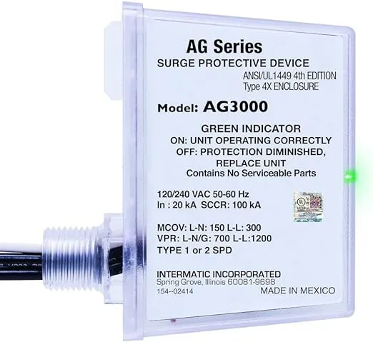 Intermatic AG3000 120/240 VAC Universal HVAC Surge Protective Device - Comprehensive Surge Protection, TPMOV Technology, Watertight Enclosure - UL Listed and Reliable