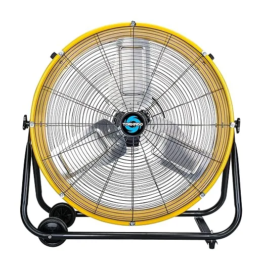 Tornado - 24 Inch High Velocity Heavy Duty Tilt Metal Drum Fan Yellow Commercial, Industrial Use 3 Speed 8540 CFM 1/3 HP 8 FT Cord UL Safety Listed (YELLOW)