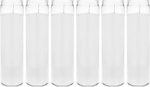 Mega Candles 6 pcs Unscented White 7 Day Devotional Prayer Glass Container Candle, Premium Wax Candles 2 Inch x 8 Inch, Great for Sanctuary, Vigils, Prayers, Blessing, Religious & More