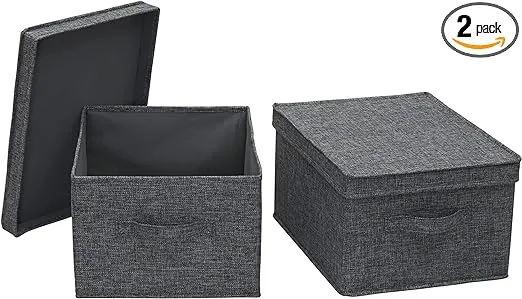 Household Essentials Large Fabric Storage Bins with Lids, Graphite, Set of 2