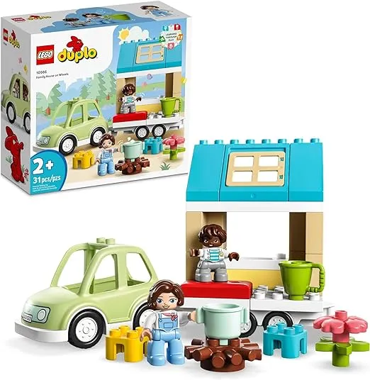 LEGO DUPLO Family House on Wheels 10986, Toy Car for Toddlers 2 Plus Years Old Boys and Girls, Preschool Learning Toys, Large Bricks Camping Set