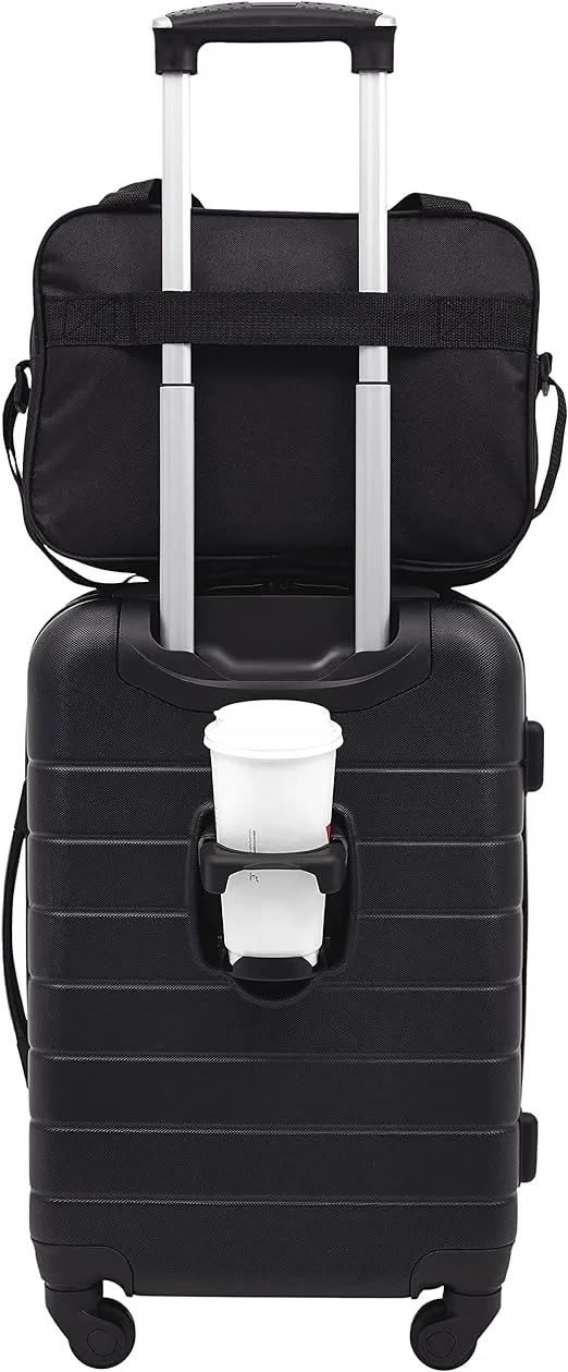 Wrangler Smart Luggage Set with Cup Holder, USB Port and Phone Holder, Black, 2 Piece Set