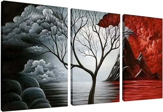 Wieco Art The Cloud Tree 3 Panels Modern Canvas Wall Art Prints Artwork Abstract Seascape Paintings Reproduction Sea Beach Pictures on Canvas for Home Decorations Wall Decor