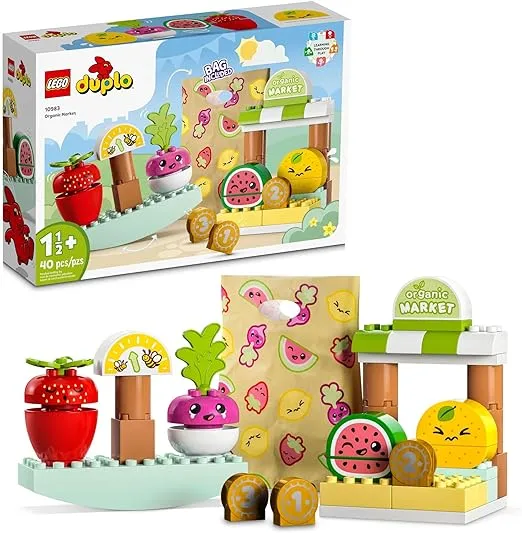 LEGO DUPLO My First Organic Market 10983, Fruit and Vegetables Toy Food Set, Learn Numbers, Stacking Educational Toys for Toddlers 18 Months - 3 Years Old