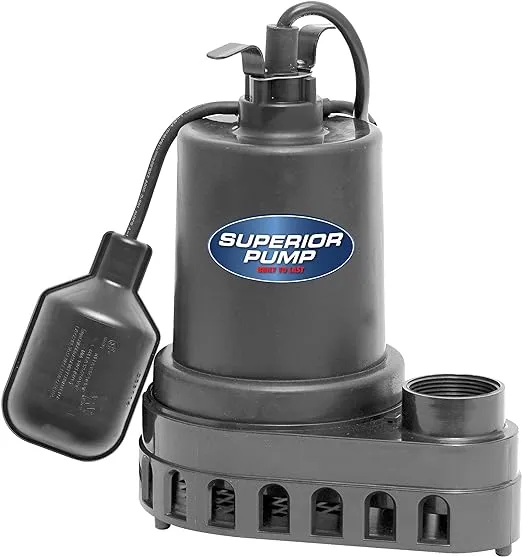 Superior Pump 92370 1/3 HP Thermoplastic Submersible Sump Pump with Tethered Float Switch