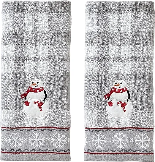 SKL Home Christmas/Winter Whistler Snowman Hand Towel Set for Bath/Kitchen/Bar & Gift, 16" x 26", Gray 2 Count