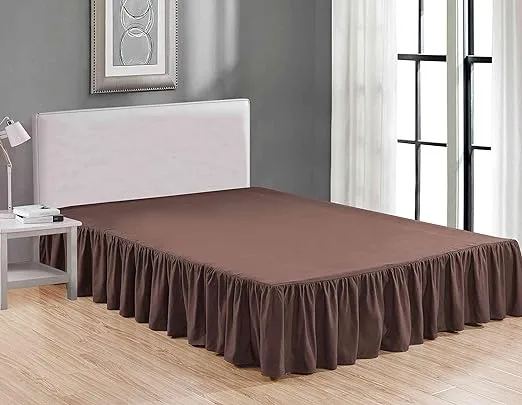 Sheets & Beyond Wrap Around Solid Microfiber Luxury Hotel Quality Fabric Bedroom Gathered Ruffled Bedding Bed Skirt 14 Inch Drop (Queen, Brown)