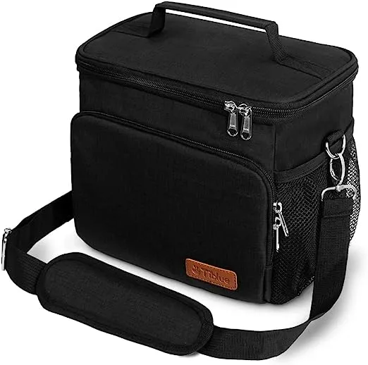 Tiblue Insulated Lunch Bag for Women/Men - Reusable Lunch Box for Office Work School Picnic Beach - Leakproof Freezable Cooler Bag with Adjustable Shoulder Strap for Kids/Adult(Medium,Black)