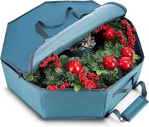 Hearth & Harbor Wreath Storage Container - Hard Shell Christmas Wreath Storage Bag with Interior Pockets, Dual Zipper and Handles - 30" Premium Wreath Storage Organizer Box