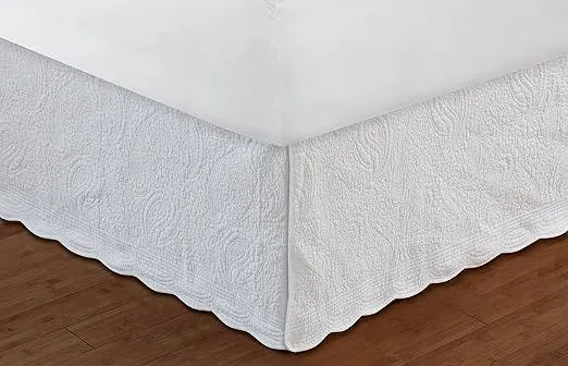 Greenland Home Paisley Quilted Bed Skirt, Twin, White