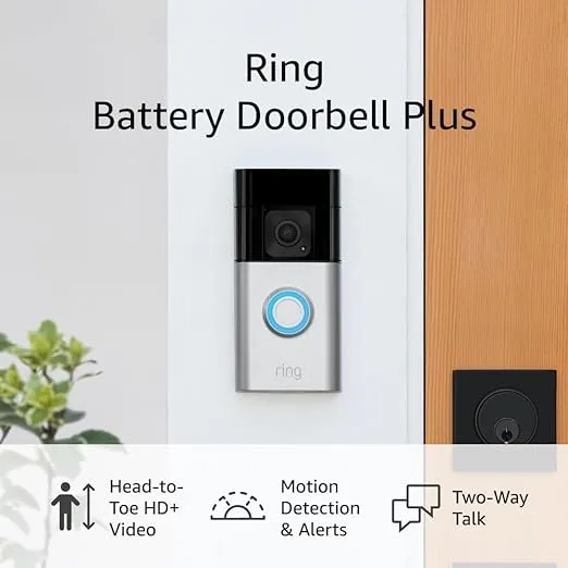 Ring Battery Doorbell Plus (newest model) | Head-to-Toe HD+ Video, motion detection & alerts, and Two-Way Talk