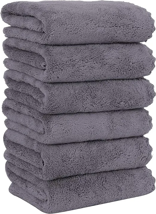 MOONQUEEN 6 Pack Premium Hand Towels - Quick Drying - Microfiber Coral Velvet Highly Absorbent Towels - Multipurpose Use as Hotel, Bathroom, Shower, Spa, Hand Towel 16 x 28 inches (Gray)