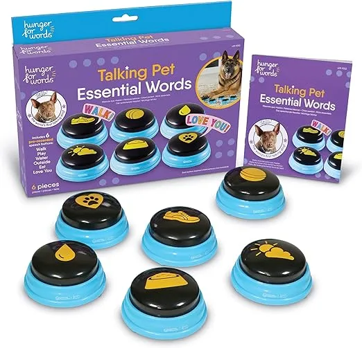 Hunger For Words Talking Pet Essential Words - 6 Piece Set Pre-Recorded Speech Buttons for Dogs, Dog Buttons for Communication