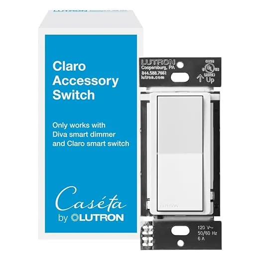 Lutron Caseta Smart Lighting Claro Smart Accessory Switch for use with Diva Smart Dimmer/Claro Smart Switch, Works w/ Alexa, Apple Homekit, Google Home (Hub Required), DVRF-AS-WH, White