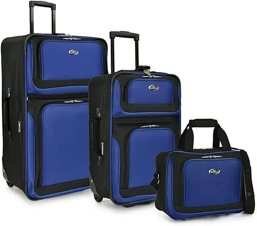 U.S. Traveler New Yorker Lightweight Softside Expandable Travel Rolling Luggage, Blue Dobby, 3-Piece Set (15/21/29)