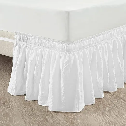 Lush Decor Ruched Ruffle Elastic Easy Wrap Around Bedskirt, Queen/King/Cal King, Bleach White