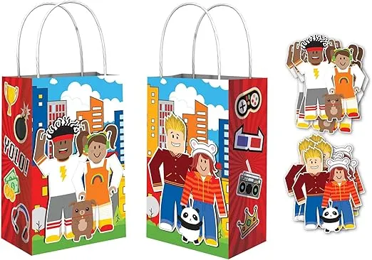 Printed Paper Kraft Bags - 5.25" x 8.5" x 3.25", 8 Pieces - Perfect for Parties, Gifts & Goodies, Party Town