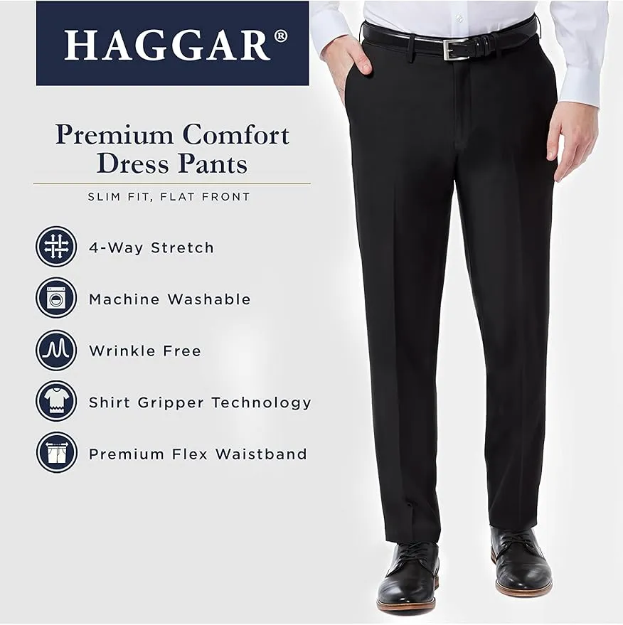 Haggar Men's Premium Comfort Dress Slim Fit Flat Front Pant