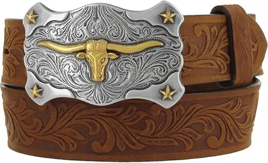 Tony Lama Boy's Brown Tooled Texas Belt Brown 30