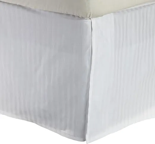 SUPERIOR Combed Cotton 300 Thread Count Bed Skirt Stripe, White, Queen