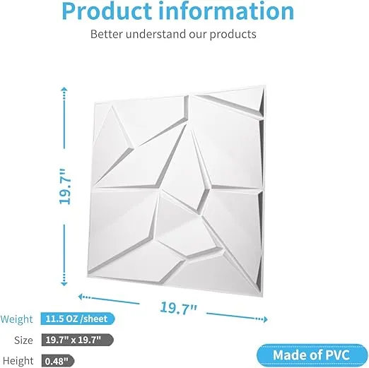 Art3d PVC 3D Wall Panels, Plastic Decorative Wall Tile in White 12-Pack