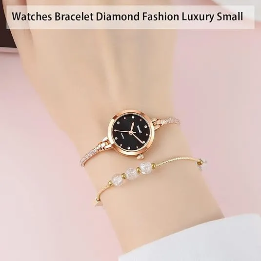 SKMEI Women Watches Bracelet Diamond Ladies Female Small Rose Gold Fashion Luxury Thin Waterproof Analog Quartz Casual Girls Wife Gifts Silver Wrist Watch