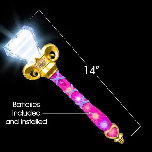 ArtCreativity Multi-Color Spinning Diamond Wand with LED Handle, 14 Light Up Princess Wand for Kids, Batteries Included, Fun Pretend Play Prop, Best Birthday Gift for Boys and Girls