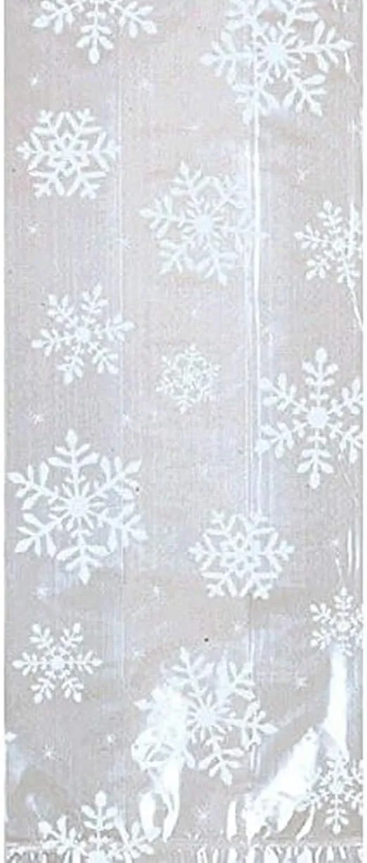 Amscan 20 Count 9-1/2" by 4 by 2-1/4" Cello Festive Snowflakes Party Bags, Small, Clear/White