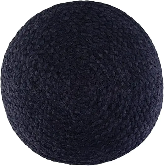 SIMPLIHOME Lydia Round Pouf, Footstool, Upholstered in Navy, Natural Braided Jute, for the Living Room, Bedroom and Kids Room, Contemporary, Modern