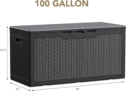 Devoko 100 Gallon Waterproof Large Resin Deck Box Indoor Outdoor Lockable Storage Container for Patio Furniture Cushions Garden Tools (100 Gallon, Black)