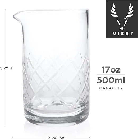 Viski Cocktail Mixing Glass 17 Oz. Crystal Pitcher Thick Base Design Bartending Glasses - Barware Essentials