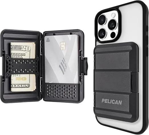 Pelican MagSafe Wallet for iPhone | Heavy Duty MIL-STD Snap-On iPhone Magnetic Wallet & Phone Card Holder | Detachable & Slim Hard Case Wallet for iPhone Pro Max 16/15/14/13/12 Series | Black