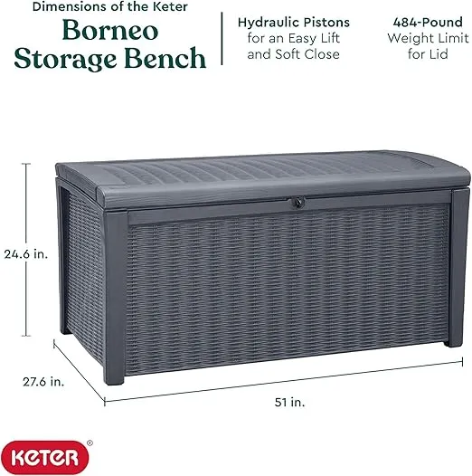 Keter Outdoor Storage Deck Box, 110 Gallon Waterproof Patio Bin, Borneo, Grey