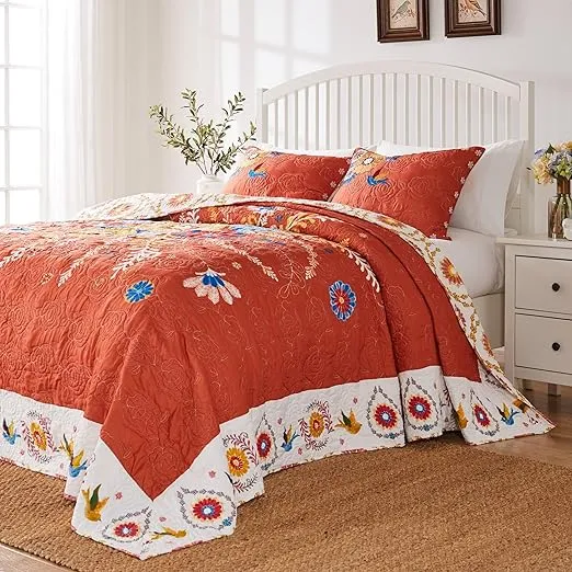 Greenland Home Barefoot Bungalow Topanga Quilted Bedspread Set, 3-Piece Jumbo King, Multi