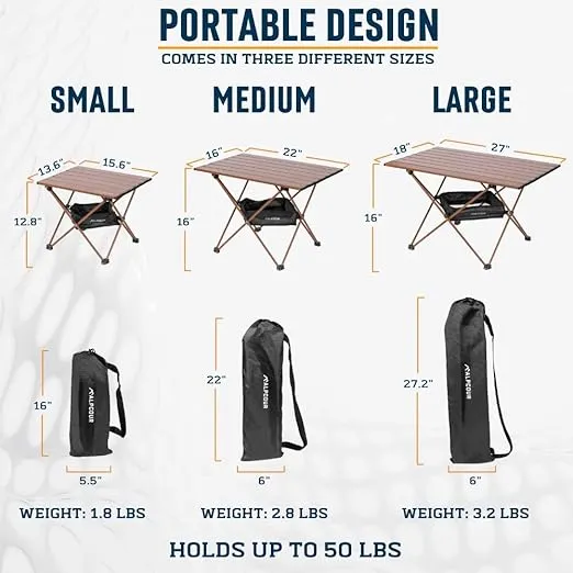 Alpcour Portable Camping Table – Lightweight, Compact Folding Side Table in a Bag with Aluminum Top & Heavy Duty Hinge for Easy Travel & Storage – Great for Outdoor BBQ, Backpacking, Tailgate & More