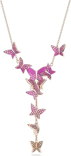 Swarovski Lilia Butterfly Necklace, Earrings, and Bracelet Crystal Jewelry Collection, Pink Crystals on a Rose Gold Tone Finish