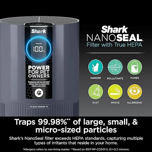 Shark HP102PETPR Clean Sense Air Purifier for Home, Allergies, Pet Hair, HEPA Filter, 500 Sq Ft Small Room, Bedroom, Captures 99.98% of Particles, Pet Dander, Fur, Allergens & Odor, Portable, Imperial