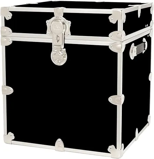 Rhino Trunk & Case Leather Embossed Vinyl Cube Trunk, College Chest, Home Storage, Dorm Seat, Lockable Student Footlocker, Strong Trunks, 1000+ Pounds Sitting Capacity 18"x18"x20" (Black)